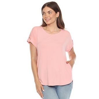 Women's Folded Short Sleeve Solid Top