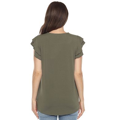 Women's Ruffle Sleeve Solid Top