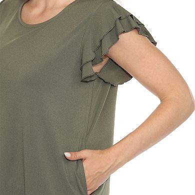 Women's Ruffle Sleeve Solid Top