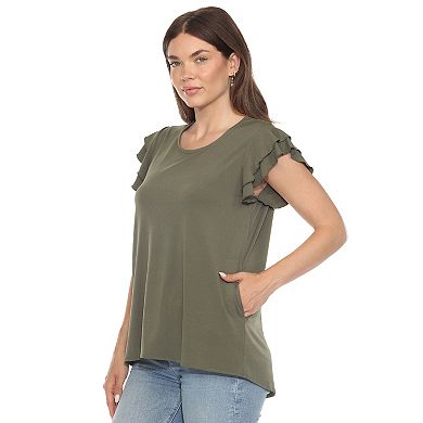 Women's Ruffle Sleeve Solid Top