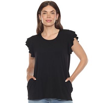 Women's Ruffle Sleeve Solid Top