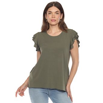 Women's Ruffle Sleeve Solid Top