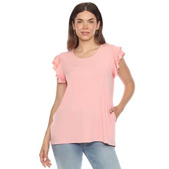 Women's Ruffle Sleeve Solid Top