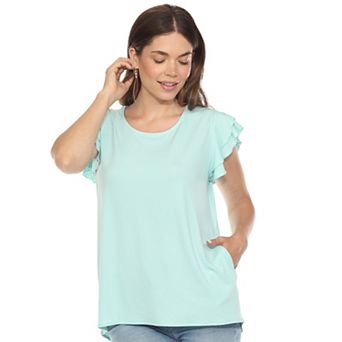 Women's Ruffle Sleeve Solid Top