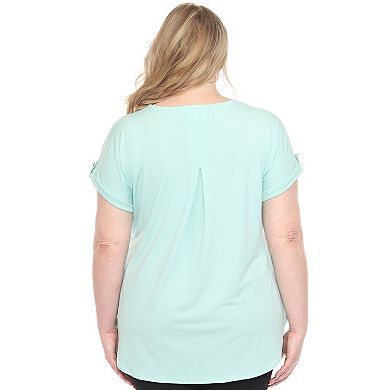 Plus Size Folded Short Sleeve Solid Top