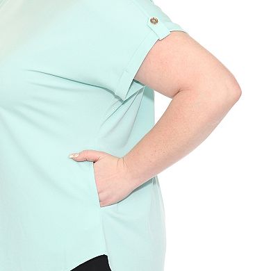 Plus Size Folded Short Sleeve Solid Top