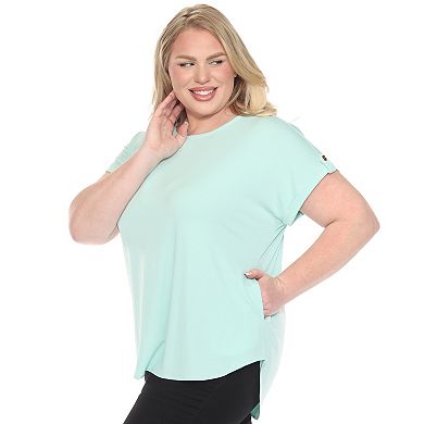 Plus Size Folded Short Sleeve Solid Top