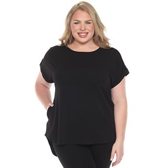 Plus Size Folded Short Sleeve Solid Top