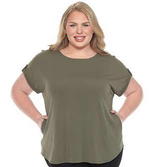 Plus Size Folded Short Sleeve Solid Top