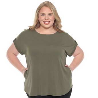 Plus Size Folded Short Sleeve Solid Top