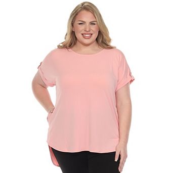 Plus Size Folded Short Sleeve Solid Top