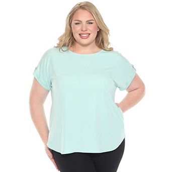 Plus Size Folded Short Sleeve Solid Top