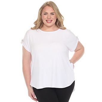 Plus Size Folded Short Sleeve Solid Top