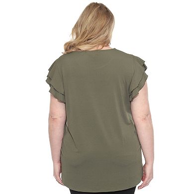 Plus Size Ruffled Sleeve Solid Top