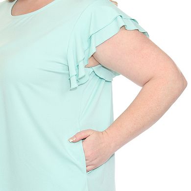 Plus Size Ruffled Sleeve Solid Top