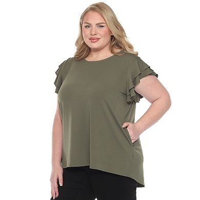 Plus Size Ruffled Sleeve Solid Top