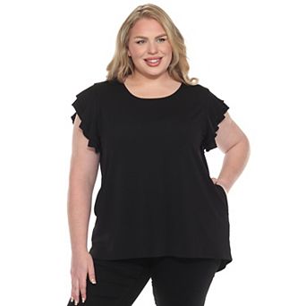 Plus Size Ruffled Sleeve Solid Top