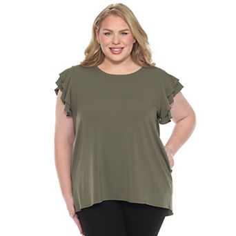 Plus Size Ruffled Sleeve Solid Top