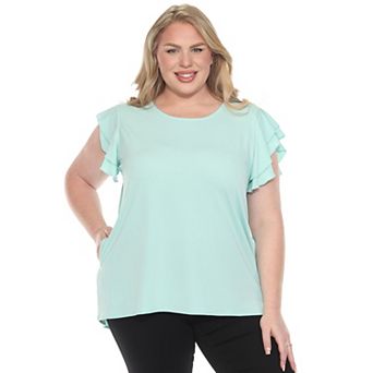Plus Size Ruffled Sleeve Solid Top