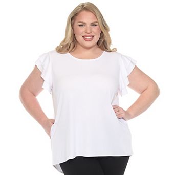 Plus Size Ruffled Sleeve Solid Top