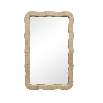 Parisloft Rattan Wall Mirror, Irregular Wave Mirror, 23.6" W x 1.4" D x 37.8" H