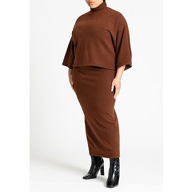 ELOQUII Women's Plus Size Boxy Three Quarter Sleeve Turtleneck