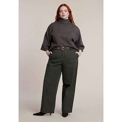 ELOQUII Women's Plus Size Boxy Three Quarter Sleeve Turtleneck
