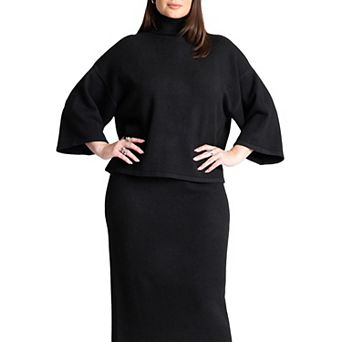 ELOQUII Women's Plus Size Boxy Three Quarter Sleeve Turtleneck