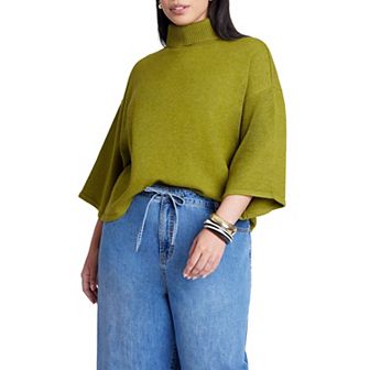 ELOQUII Women's Plus Size Boxy Three Quarter Sleeve Turtleneck