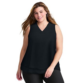 Avenue Women's Plus Size Sleeveless Double Layer Swing Tank
