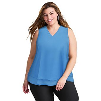 Avenue Women's Plus Size Sleeveless Double Layer Swing Tank