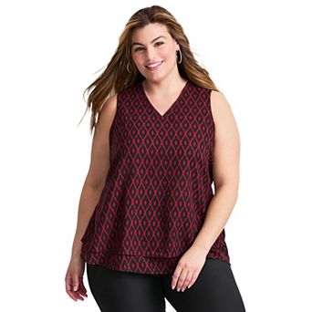 Avenue Women's Plus Size Sleeveless Double Layer Swing Tank