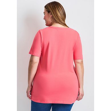 Avenue Women's Plus Size Short Sleeve Henley Tunic