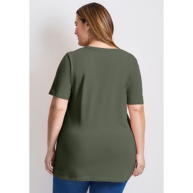Avenue Women's Plus Size Short Sleeve Henley Tunic
