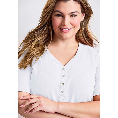 Avenue Women's Plus Size Short Sleeve Henley Tunic