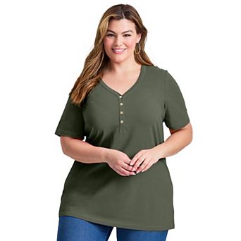 Avenue Women's Plus Size Short Sleeve Henley Tunic