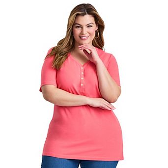 Avenue Women's Plus Size Short Sleeve Henley Tunic