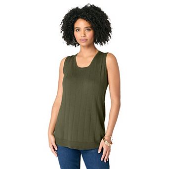 Roaman's Women's Plus Size Plus Size Drop Needle Tank Lightweight Sweater Knit