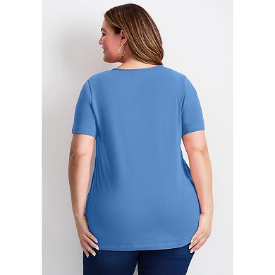 Avenue Women's Plus Size Triple Keyhole Short Sleeve Tee