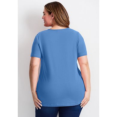 Avenue Women's Plus Size Triple Keyhole Short Sleeve Tee