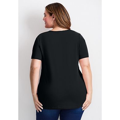Avenue Women's Plus Size Triple Keyhole Short Sleeve Tee