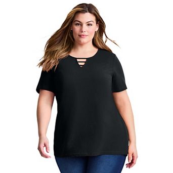 Avenue Women's Plus Size Triple Keyhole Short Sleeve Tee