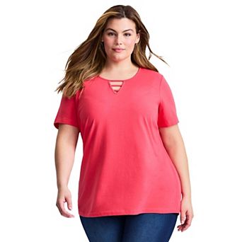 Avenue Women's Plus Size Triple Keyhole Short Sleeve Tee