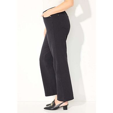 Catherines Women's Plus Size Petite The Wide Leg Knit Jean