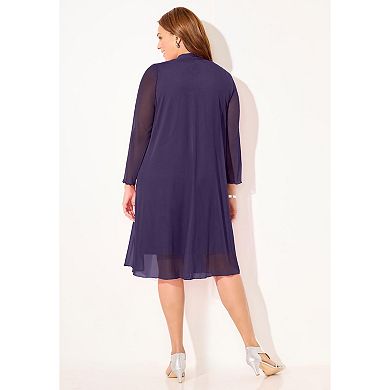 Catherines Women's Plus Size Beaded Trim Jacket Dress Set