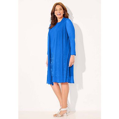 Catherines Women's Plus Size Beaded Trim Jacket Dress Set