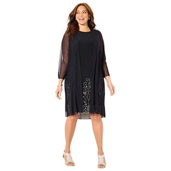 Catherines Women's Plus Size Beaded Trim Jacket Dress Set