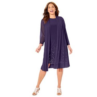 Catherines Women's Plus Size Beaded Trim Jacket Dress Set
