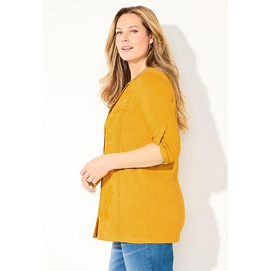Catherines Women's Plus Size Embroidered Buttonfront Tunic