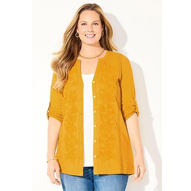Catherines Women's Plus Size Embroidered Buttonfront Tunic